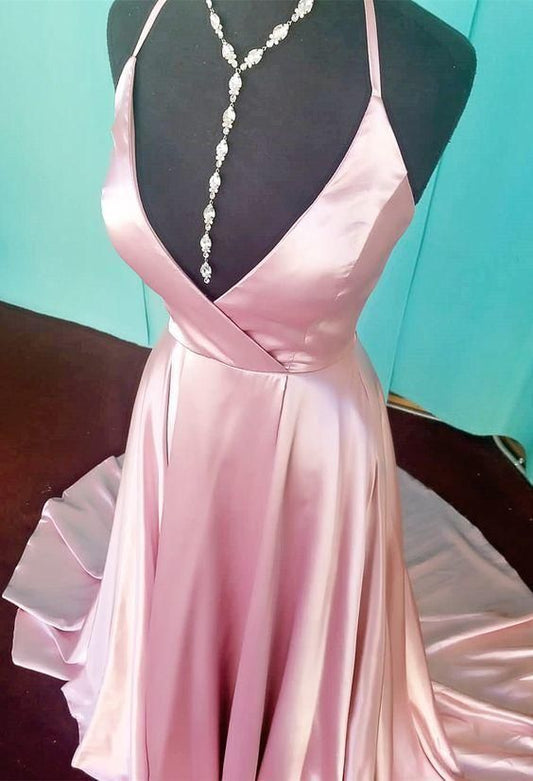 elegant halter pink long prom dress with train  cg7568