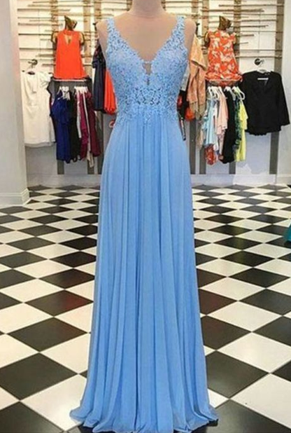 A-Line/Princess Spaghetti Straps Sleeveless Floor-Length Applique Chiffon prom Dresses  cg7571