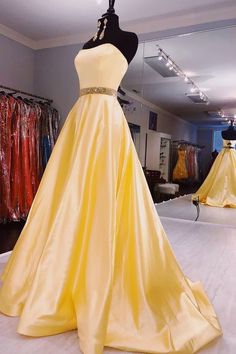Strapless Beaded Waist Daffodil Long Prom Dress  cg7598