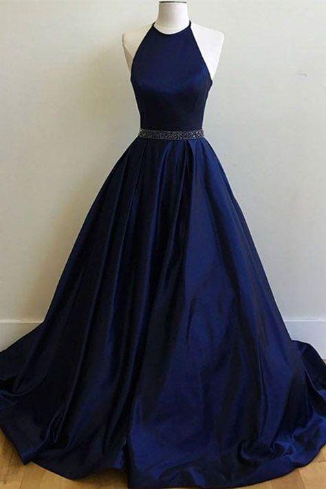 Simply navy blue long prom dress  cg7611
