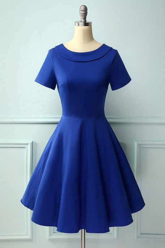 Royal Blue Vintage Satin Homecoming Dress  cg7616