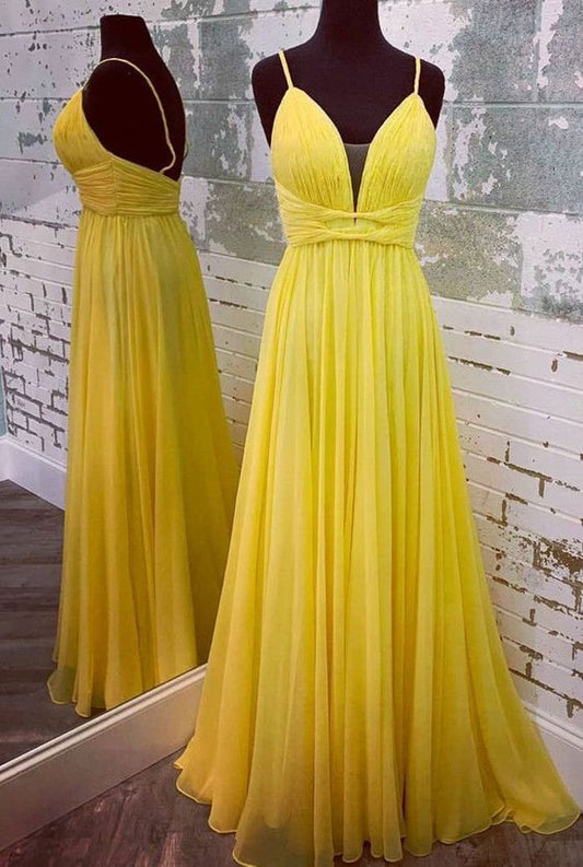 High Quality Yellow V Neck Long Prom Dresses Evening Gowns  cg7627