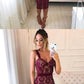 Burgundy Lace Sheath Tight Knee Length Homecoming Dresses cg763