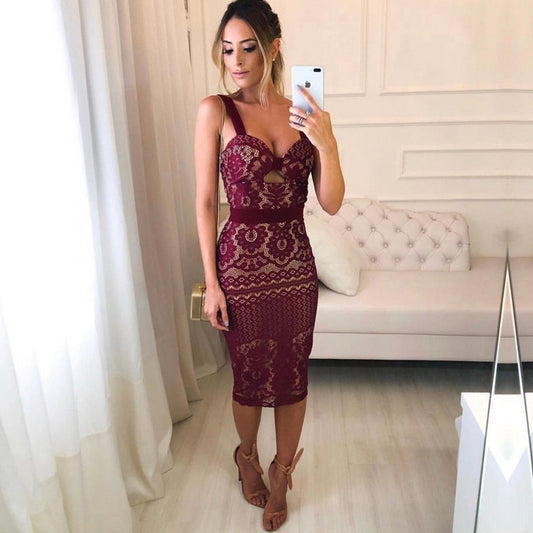 Burgundy Lace Sheath Tight Knee Length Homecoming Dresses cg763