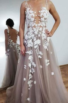 Sheer Long Prom Dress with Appliques, Backless Evening Dress, Sexy Sleeveless Prom Dresses  cg7641