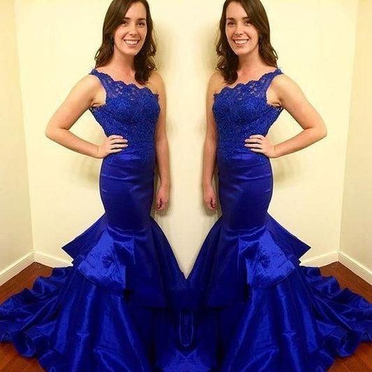 Fitted Royal Blue Prom Dress With Single Strap  cg7645