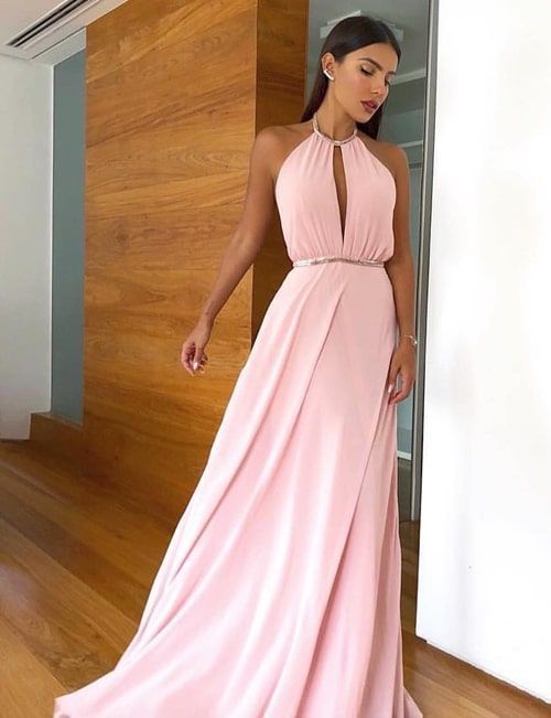 Pink Halter Prom Dress , Chiffon Prom Dress  cg7647