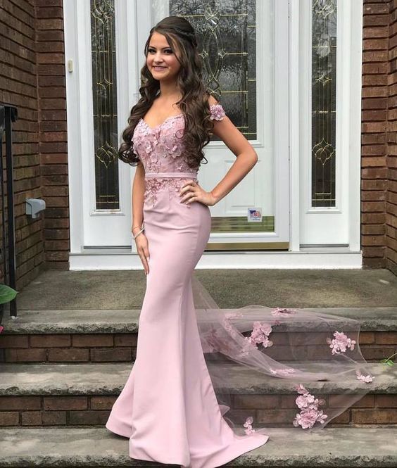 Custom Made Off Shoulder Mermaid Appliques Long Evening prom Dress with Flowers  cg7648