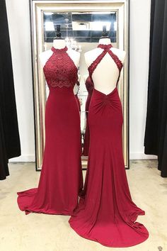 Elegant Mermaid Open Back Dark Red Long Prom Dresses,Formal Dress with Beading  cg7659