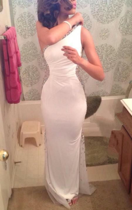 Plus Size Prom Dress, Pretty Elegant One Shoulder White Beadings Long Prom Gowns  cg7660