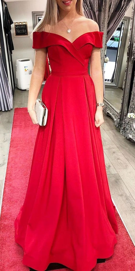 Elegant Red Long Prom Dress with Pockets  cg7673
