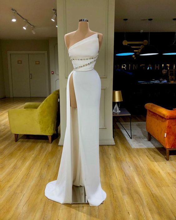 White evening dresses simple mermaid elegant cheap formal prom dresses  cg7681