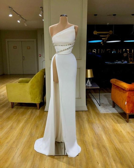 White evening dresses simple mermaid elegant cheap formal prom dresses  cg7681