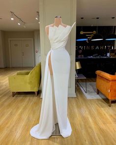 White Long Prom Dress With Split  cg7685