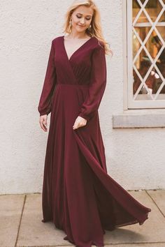Simple Long Sleeves Chiffon Prom Dress  cg7690