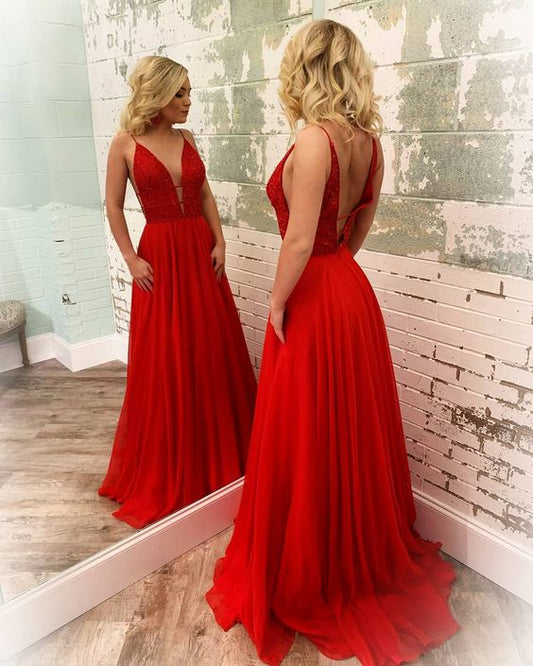 Elegant Straps Red Chiffon Long Prom Dresses Evening Dresses  cg7726
