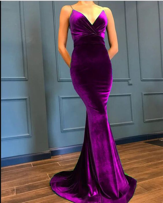 Velvet Mermaid Evening Dresses V Neck prom dress cg7766