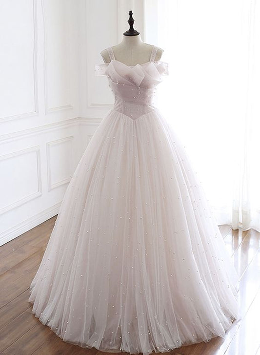 Light pink tulle long prom gown evening dress  cg7776