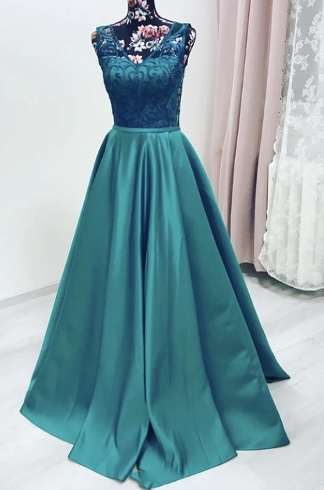 Elegant green satin long prom dress party dress  cg7788