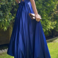 Blue satin long prom dress simple evening dress  cg7801