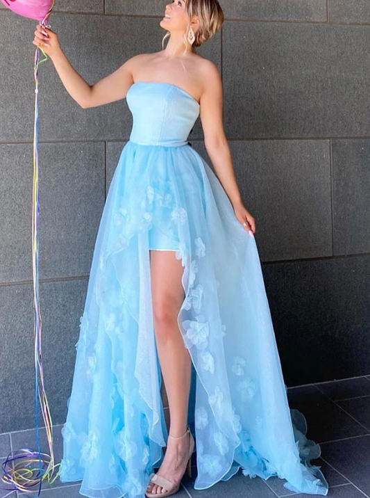 Blue tulle long prom dress blue tulle evening dress  cg7814