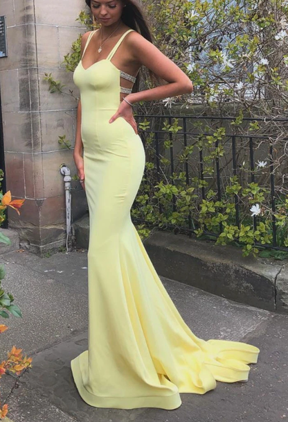 Simple sweetheart yellow satin long prom dress yellow formal dress  cg7821
