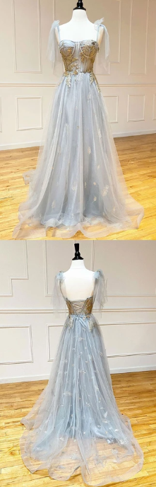 GRAY V NECK TULLE SEQUIN LONG PROM DRESS GRAY TULLE FORMAL DRESS  cg7832