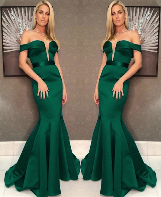 Sexy Off The Shoulder Long Satin Mermaid Evening prom Dresses  cg7864