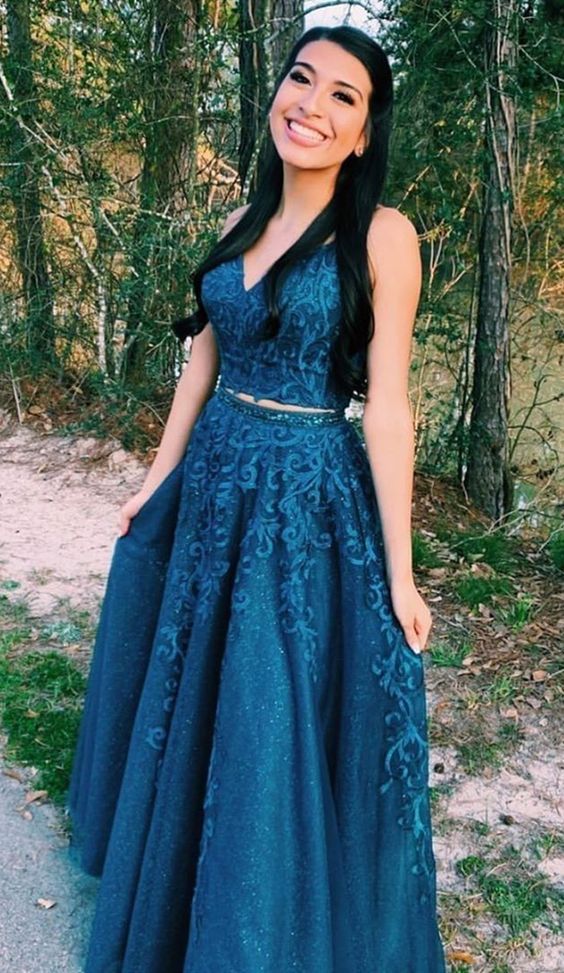 two piece prom dresses, formal graduation party dresses, blue prom gowns for teens   cg7925
