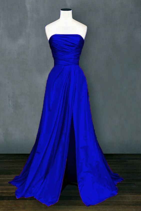 Royal Blue Satin Slit Prom Evening Dresses  cg7936