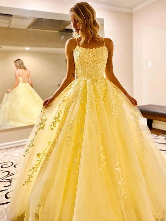 Backless Yellow Lace Prom Dresses, Open Back Yellow Lace Formal Evening Bridesmaid Dresses   cg7938