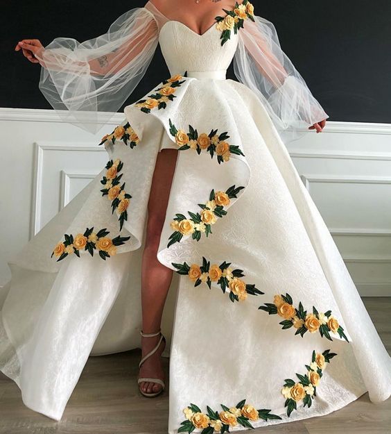 white prom dresses 2020 sweetheart neckline embroidery hand made flowers lace ball gown evening dresses  cg7953