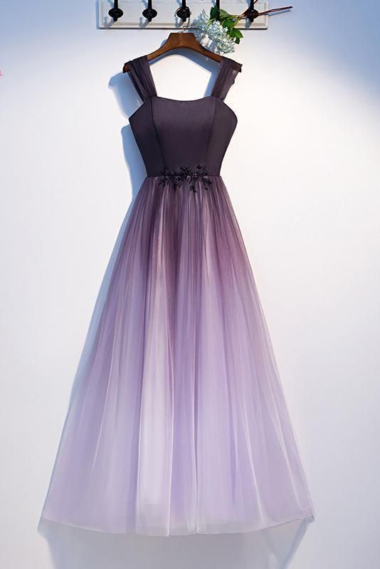 Unique A Line Ombre Purple Beading Prom Dresses with Lace up, Long Dance Dresses  cg7983