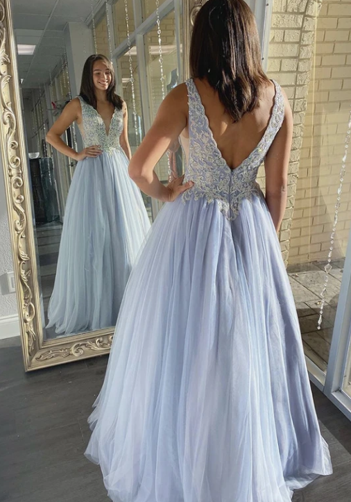 Blue v neck tulle lace long pro dress formal dress  cg8012