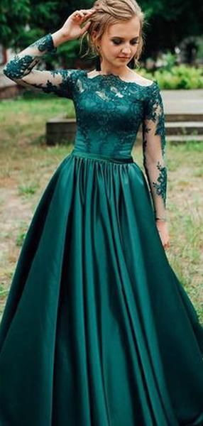 Alluring Green Long Sleeve With Lace Prom Dresses  cg8081