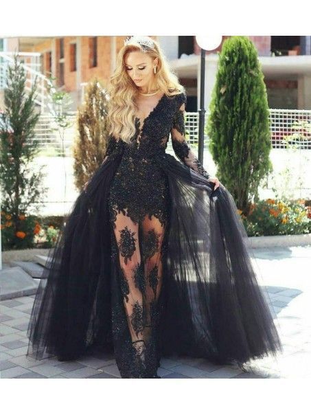 Lace and Tulle V-Neck Long Black Prom Dress Formal Evening Dresses  cg8175