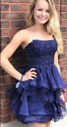 Short Navy Blue Homecoming Dress, Strapless Homecoming Dress cg818