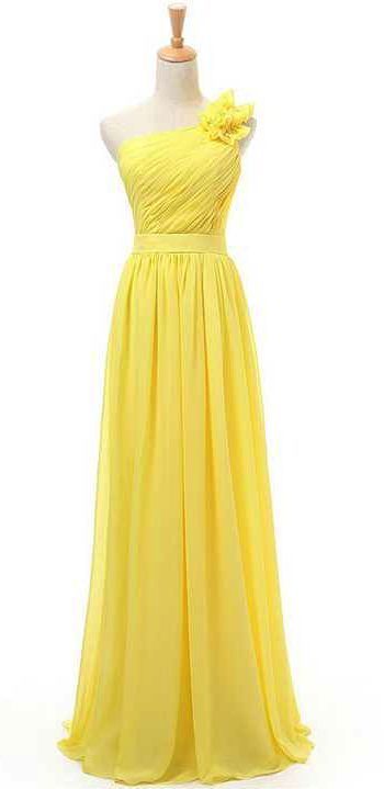 Yellow Prom Dress,Floral Prom Dress, One Shoulder Prom dress cg8269