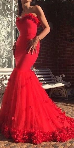 Sweetheart Red Mermaid Prom Dresses, Jersey Tulle Prom Dresses, Long Prom Dresses cg8315