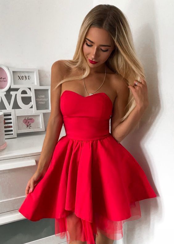 Red Strapless Homecoming Dresses  cg8350