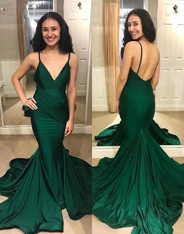 Green v neck long prom dress #mermaid evening dress  cg8383