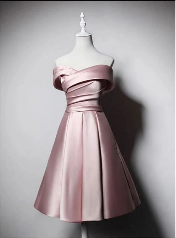 Pink Homecoming Dresses, Off-the-shoulder Simple Short Dress   cg8389