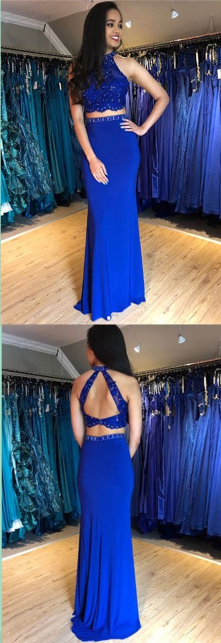 Royal Blue Two Pieces Beaded Prom Dress Long Evening Dresses  cg8392