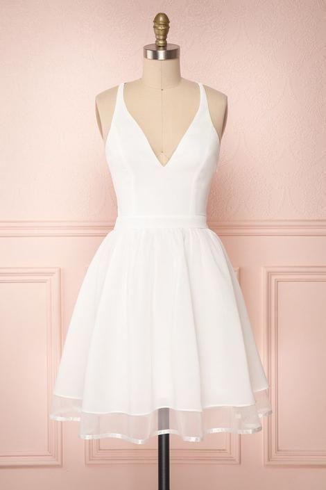 White Homecoming Dress,Short Party Dress  cg8489