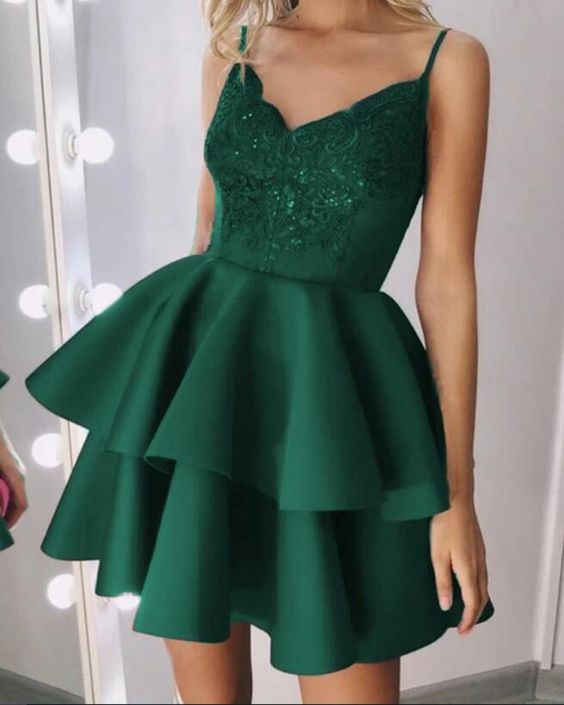 Fashion Green Short Homecoming Dresses With Straps  cg8494