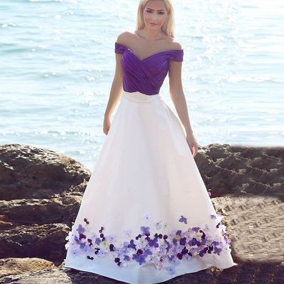 Purple Prom Gowns,Chiffon Party Dresses,Formal Prom Dresses With Handmade Flowers  cg8543