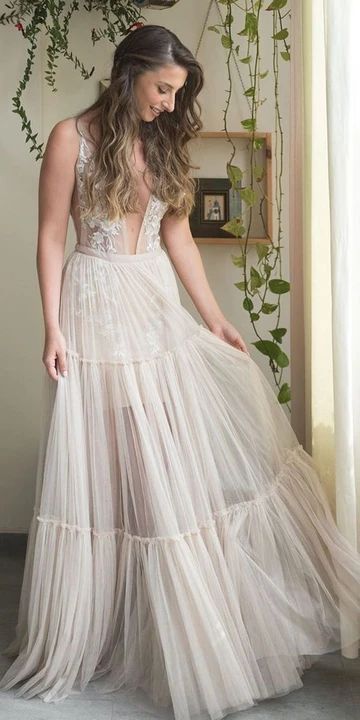 A-Line Embroidery Appliques V-neck Prom Dress  cg8550