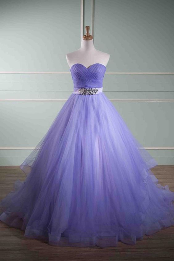 Purple Tulle Sweetheart Train Ball Gown Dresses prom dress  cg8588