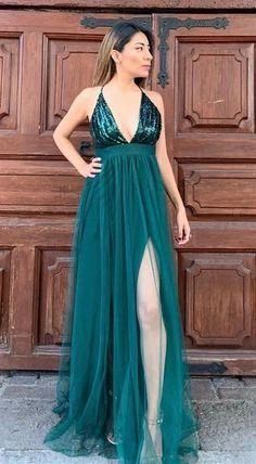 sexy deep v neck prom dresses, shiny sequins long prom dresses, cheap prom dresses   cg8597