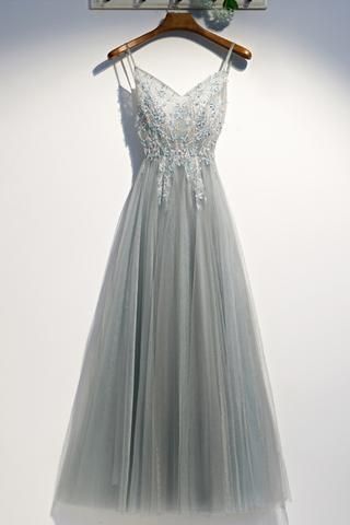 Gray Lace Sweetheart Neck Long Strapless Evening prom Dress  cg8657